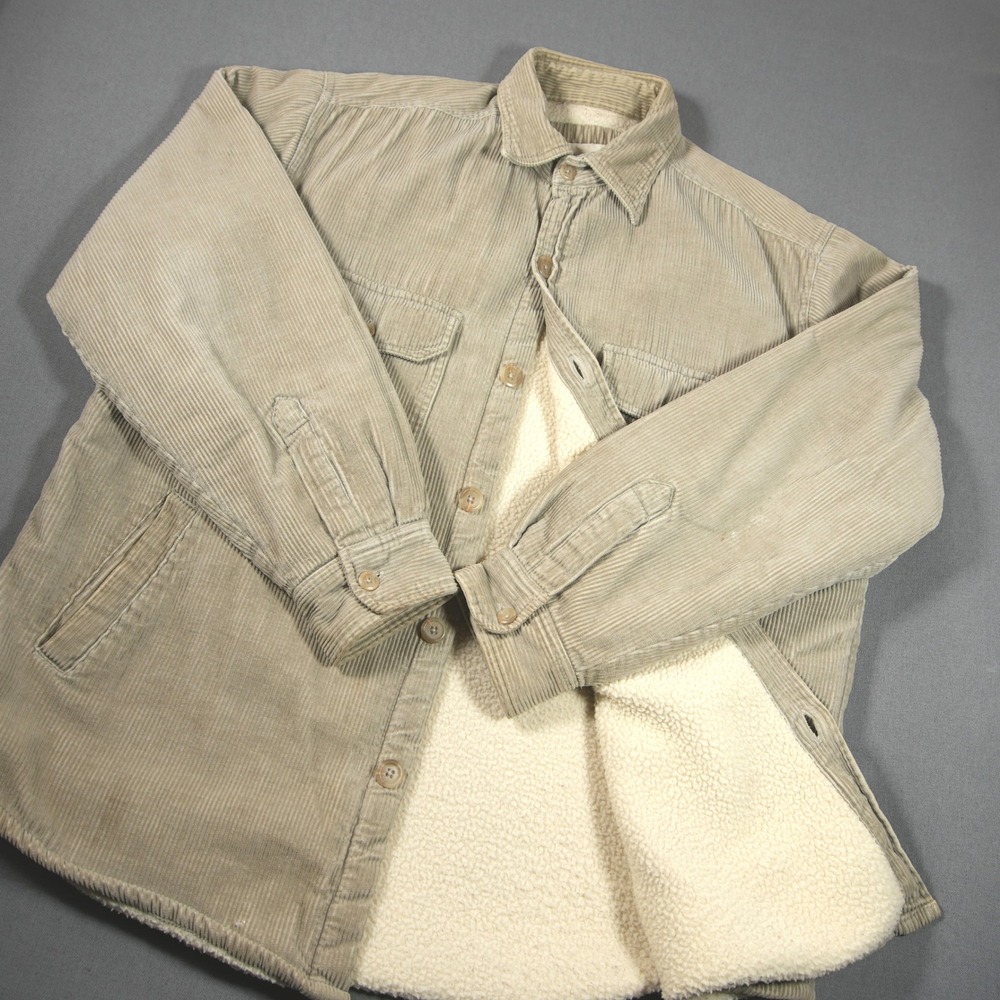 Sherpa Lined Corduroy Men Jacket L Heavy Cabin Overshirt Skate Shirt Thick